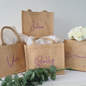 Bespoke gift bag, Bridesmaid gift bag, Personalised embroidered mini tote bags, Eco-friendly custom gift, wedding favour for family/friends.