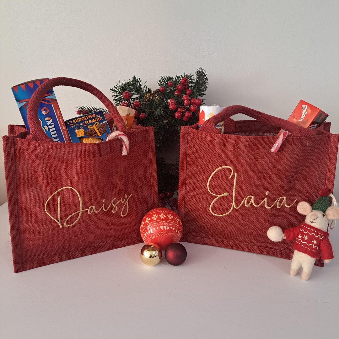 Christmas Gift Bags, Bespoke Embroidered Mini Tote Bags, Eco-friendly