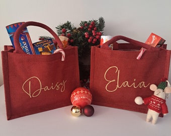 Christmas gift bags, Bespoke embroidered mini tote bags, Eco-friendly custom gift, Christmas party bags for family/friends.