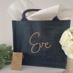Personalised gift bag, Bridesmaid gift bag, Bespoke embroidered mini tote bags, Eco-friendly custom gift, wedding favour for family/friends.