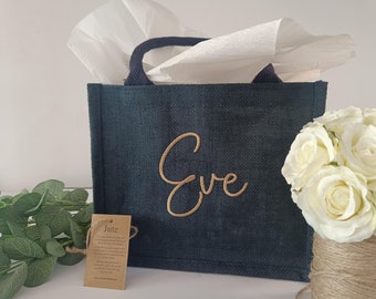 Personalised gift bag, Bridesmaid gift bag, Bespoke embroidered mini tote bags, Eco-friendly custom gift, wedding favour for family/friends.