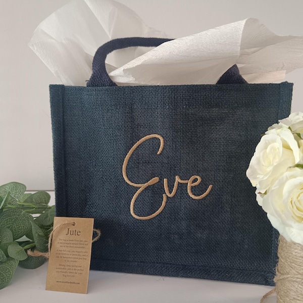 Personalised gift bag, Bridesmaid gift bag, Bespoke embroidered mini tote bags, Eco-friendly custom gift, wedding favour for family/friends.