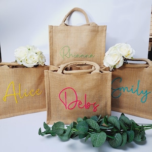 Bespoke gift bag, Bridesmaid gift bag, Personalised embroidered mini tote bags, Eco-friendly custom gift, wedding favour for family/friends.