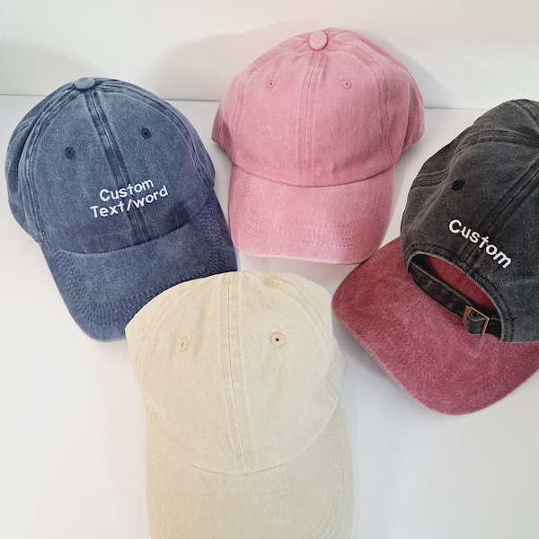 Personalised Vintage Cap | Embroidered Cotton Dad Hat with Custom Personalized Text | One Size Unisex Snapback Gift Cap for Him and Her
