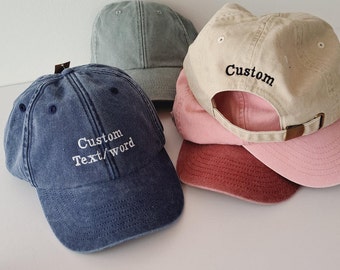 Personalised Vintage Cap | Embroidered Cotton Dad Hat with Custom Personalized Text | One Size Unisex Snapback Gift Cap for Him and Her F2