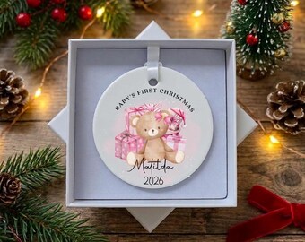 Baby Girl's First Christmas Bauble Personalised, First Christmas Ornament, New Baby Christmas Decoration, Keepsake Gift