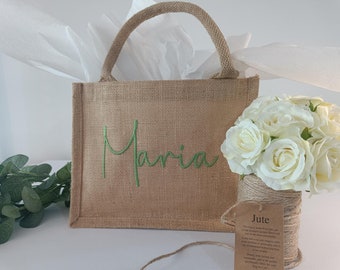 Personalised gift bag, Bridesmaid gift bag, Embroidered tote bags, Eco-friendly custom gift, wedding favour for family/friends. Medium Size