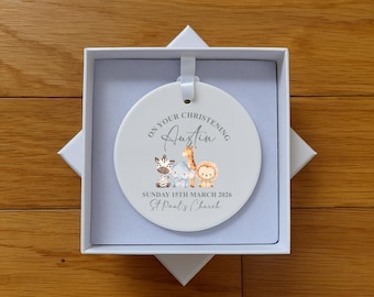 Personalised Christening Gift – Jungle Christening Ornament Keepsake for Boys & Girls