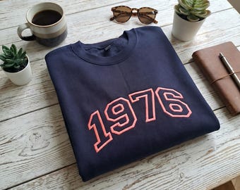 30th, 40th, 50th, 60th Custom Year Birthday Sweatshirt Gift, Personalised Gift, Bespoke Embroidered Jumper, Milestone Year, College Stitch