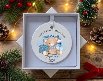 Baby Boy's First Christmas Bauble Personalised, First Christmas Ornament, New Baby Christmas Decoration, Keepsake Gift