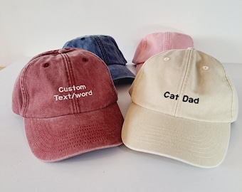 Personalised Vintage Cap | Embroidered Cotton Dad Hat with Custom Personalized Text | One Size Unisex Snapback Gift Cap for Him and Her
