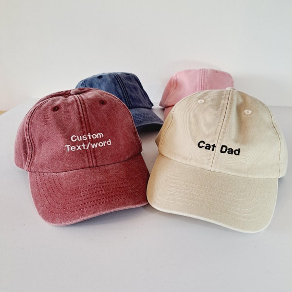 Vintage Cap | Bestickter Cotton Dad Hat mit benutzerdefiniertem personalisiertem Text | One Size Unisex Snapback Geschenk Cap für Sie und Ihn