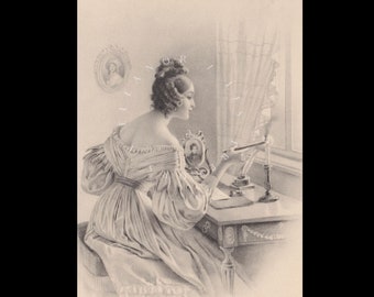 Alte Postkarte ∙ M. M. WIEN ∙ Hübsche junge viktorianische Frau ∙ Alles Gute zum Geburtstag