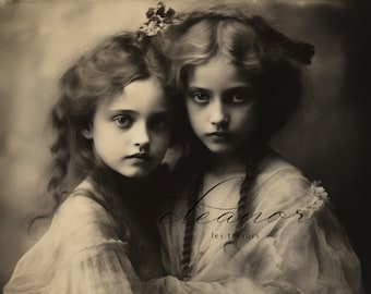 INSTANT DIGITAL DOWNLOAD, vintage portrait of two beautiful Edwardian girls