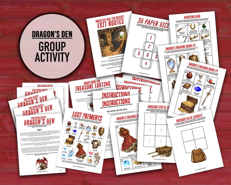 Dragon's Den Decision Quest printable PDF team building activity and icebreaker game.