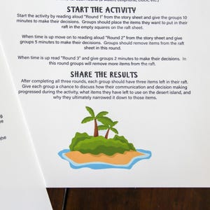 Photo of Desert Island instructions sheet printed and laying on a table.