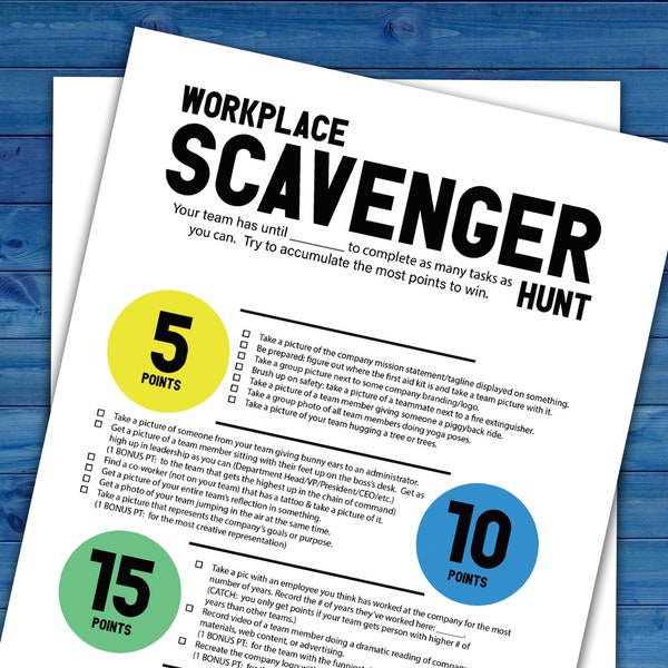 Workplace Team Scavenger Hunt Printable Activity | Work Team Building Challenge | Printable Co-worker Group Ice Breaker Game