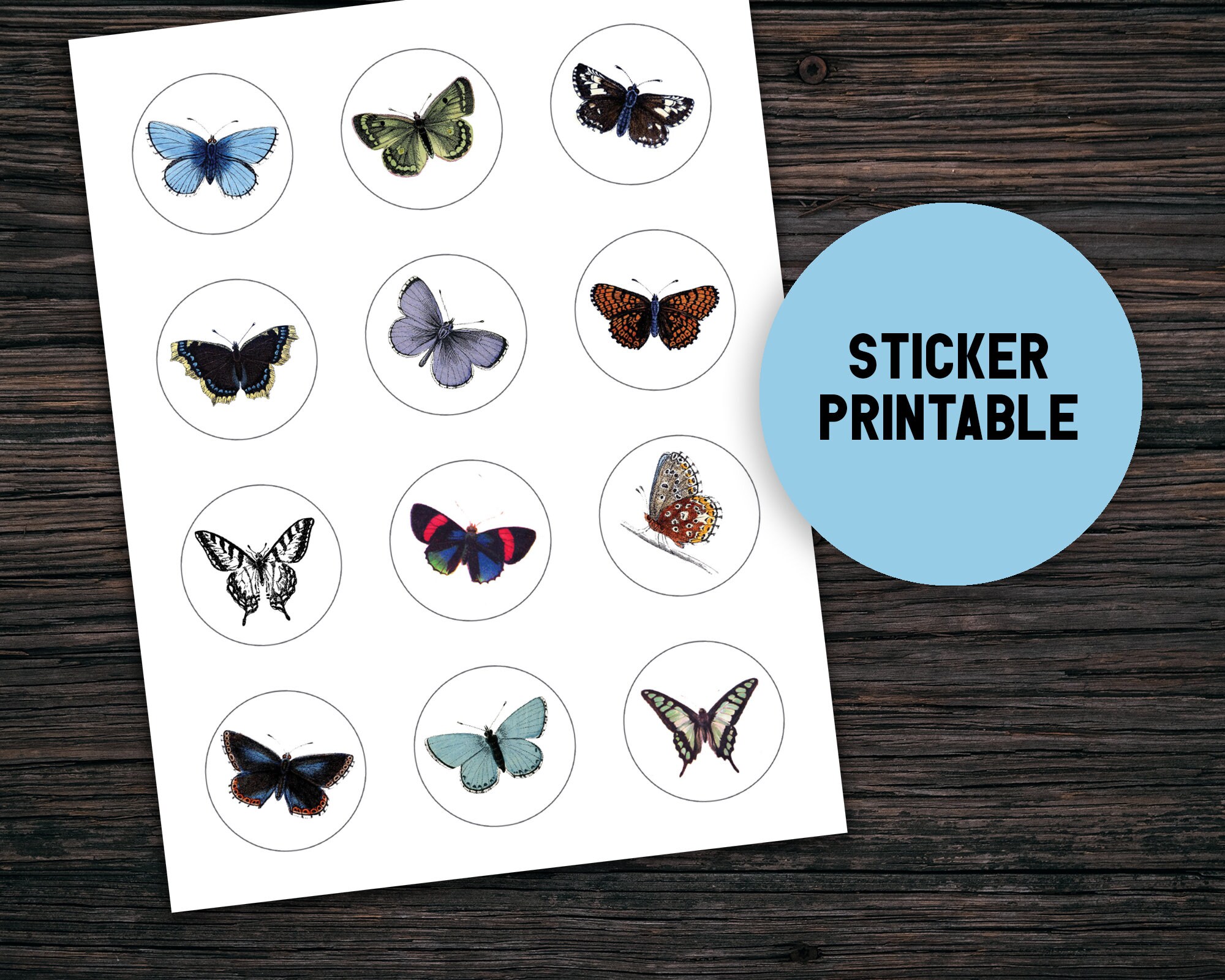 vintage butterfly printable sticker sheet template 2 inch etsy canada