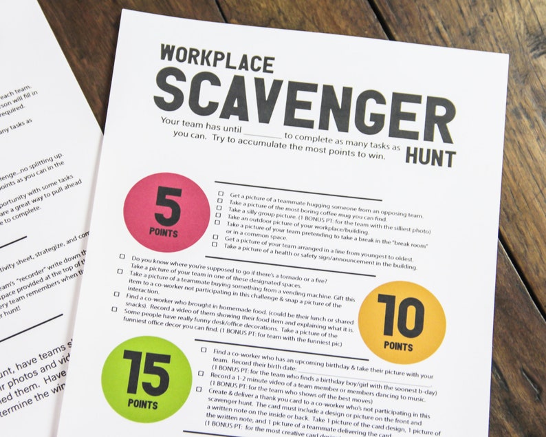 Workplace Team Scavenger Hunt List Printable Activity Work Etsy