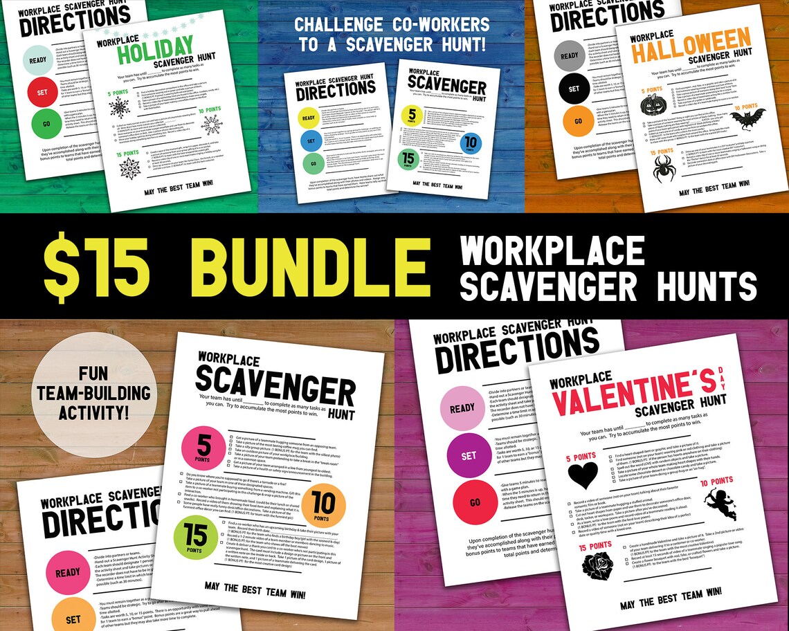 Workplace Scavenger Hunt Printables Bundle Team Scavenger - Etsy