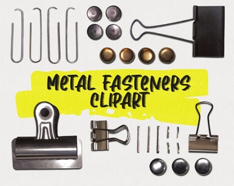 Metal Fastener Clipart Graphics | Paperclips, Brass Fasteners, Binder Clips, Clamps, and Staples Transparent PNG Files | Commercial Use