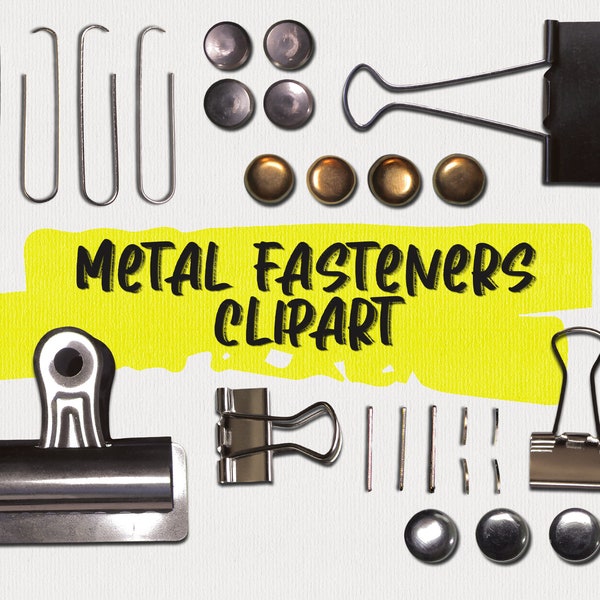 Metal Fastener Clipart Graphics | Paperclips, Brass Fasteners, Binder Clips, Clamps, and Staples Transparent PNG Files | Commercial Use