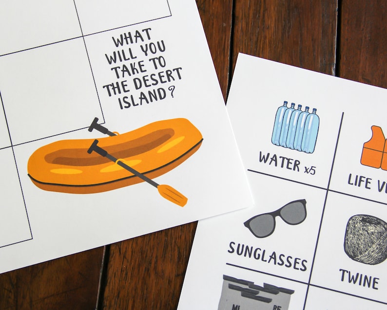 Closeup photo of printed out raft page and item sheet laying on table.