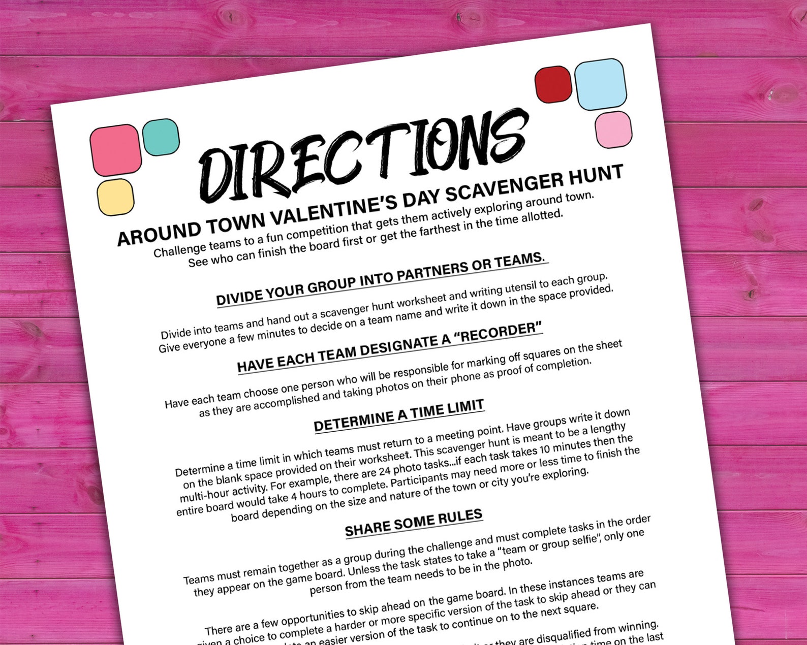 Around Town Valentine's Day Team Scavenger Hunt Printable, Competitive ...