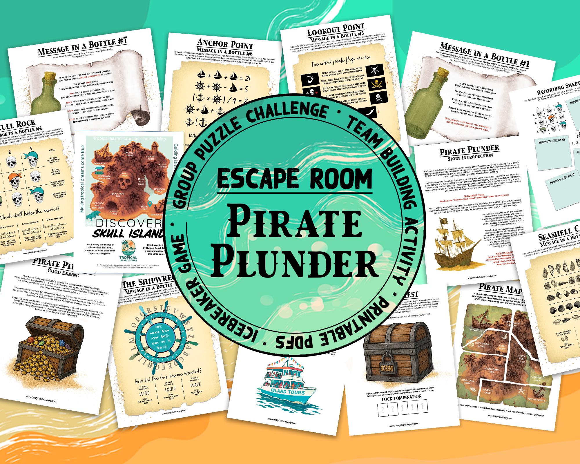 Escape Room: Pirate Plunder, 30 Minute Group Team Building Activity & Icebreaker Party Game, Printable PDF