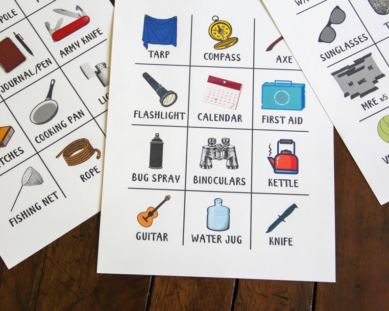Photo of Desert Island item sheets printed and laying on a table.