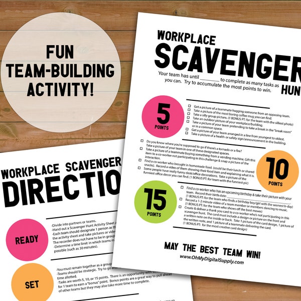 Workplace Team Building Scavenger Hunt Printable Activity | Adult Scavenger Hunt for Work | Office Party Game & Ice Breaker Challenge