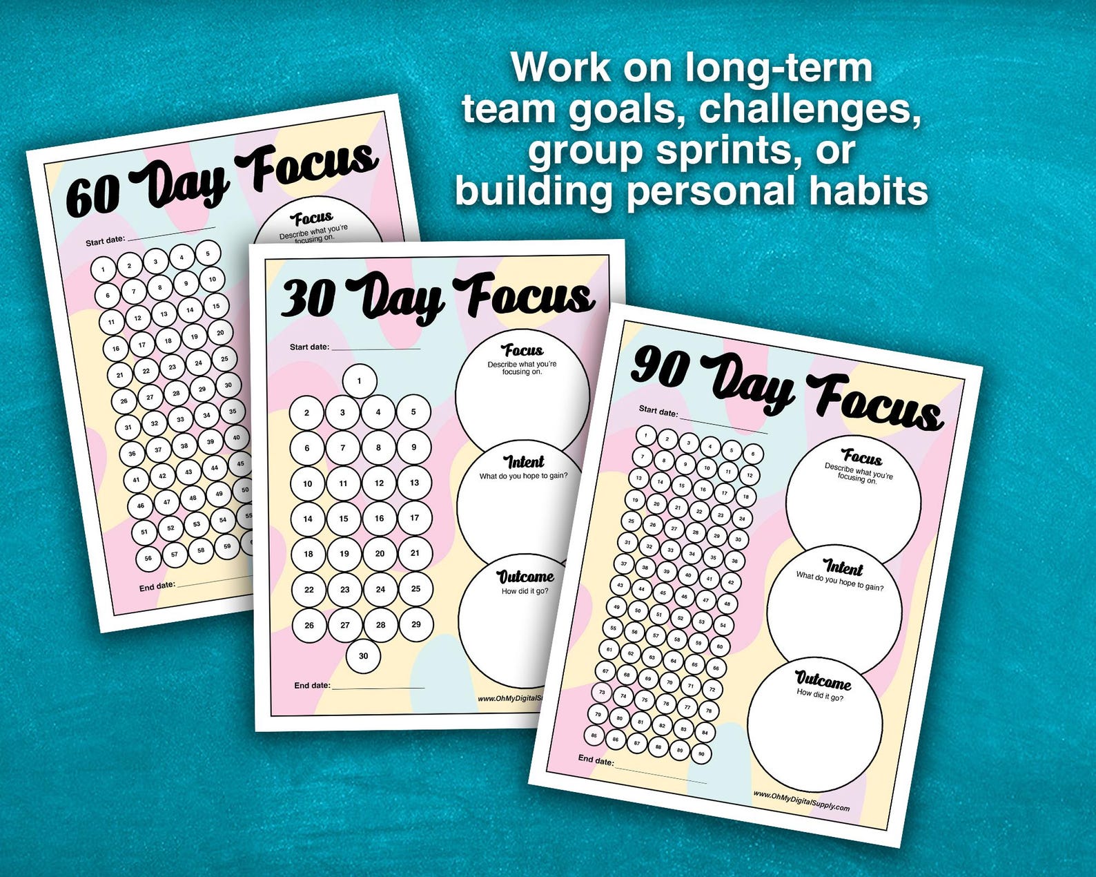 Focus Block Progress Tracker 30, 60, 90 Day Focus Daily Tracker Printable for Personal Goals, Habits ...