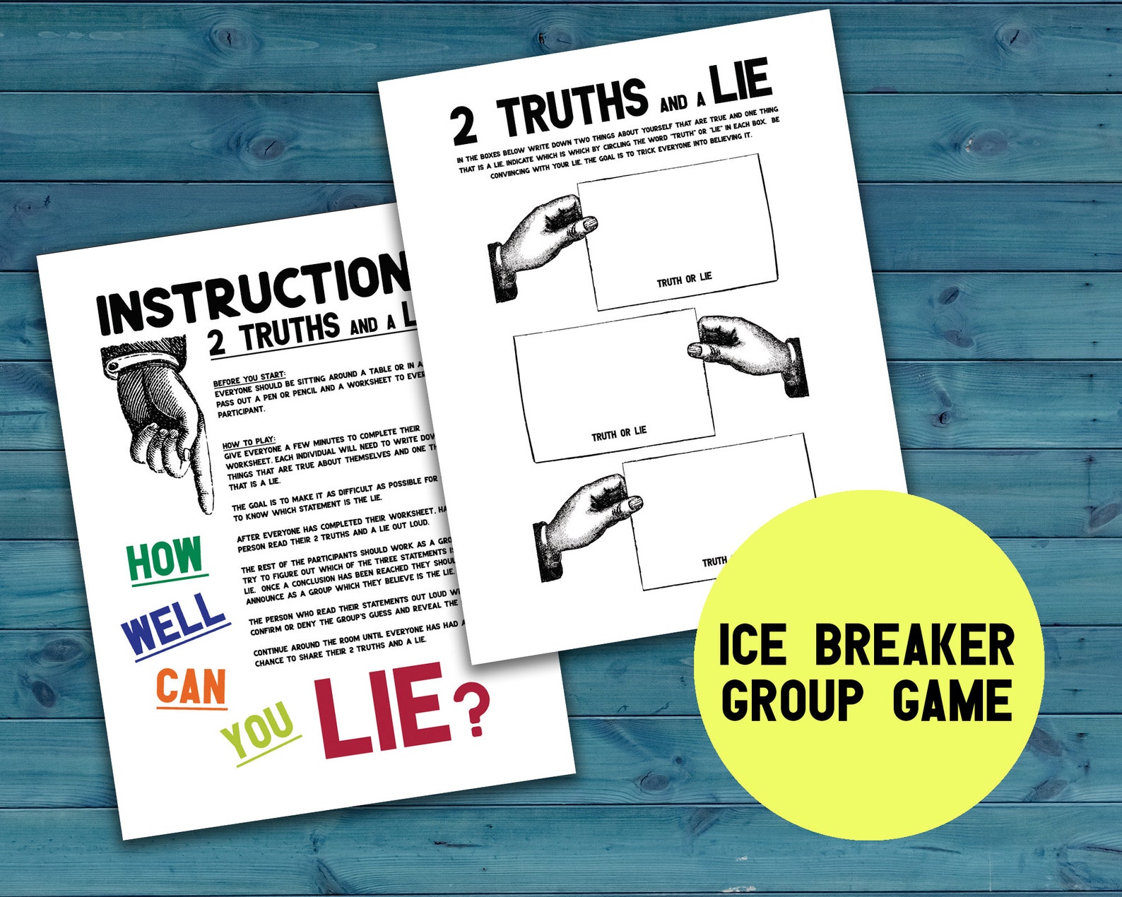 2 Truths And A Lie Printable Group Communication Game Group Etsy