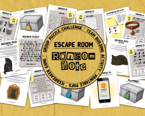 Escape Room: Ransom Note, Cat Themed 30 Minute Group Team Building Activity & Icebreaker Party Game, Printable PDF