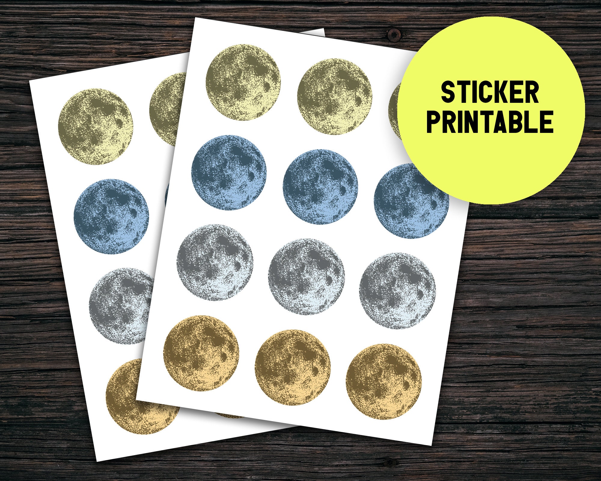 full moon sticker sheet printable template moon party etsy