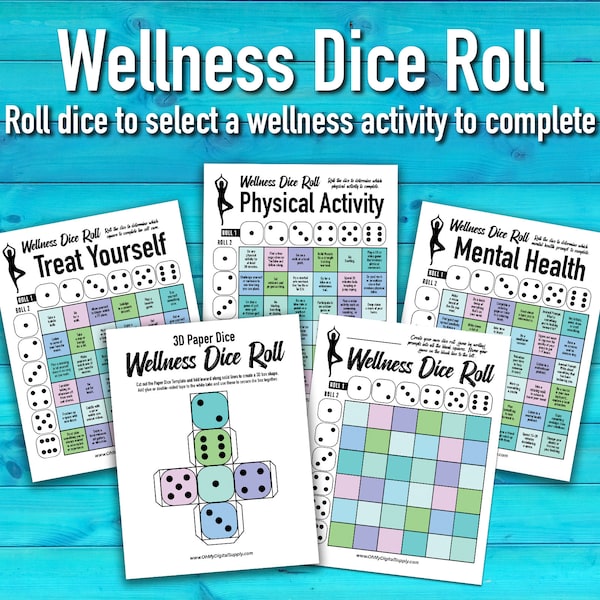 Wellness Dice Roll Printable Decision Game, Dice Roll Wellness Activity for Self Care and Physical and Mental Health