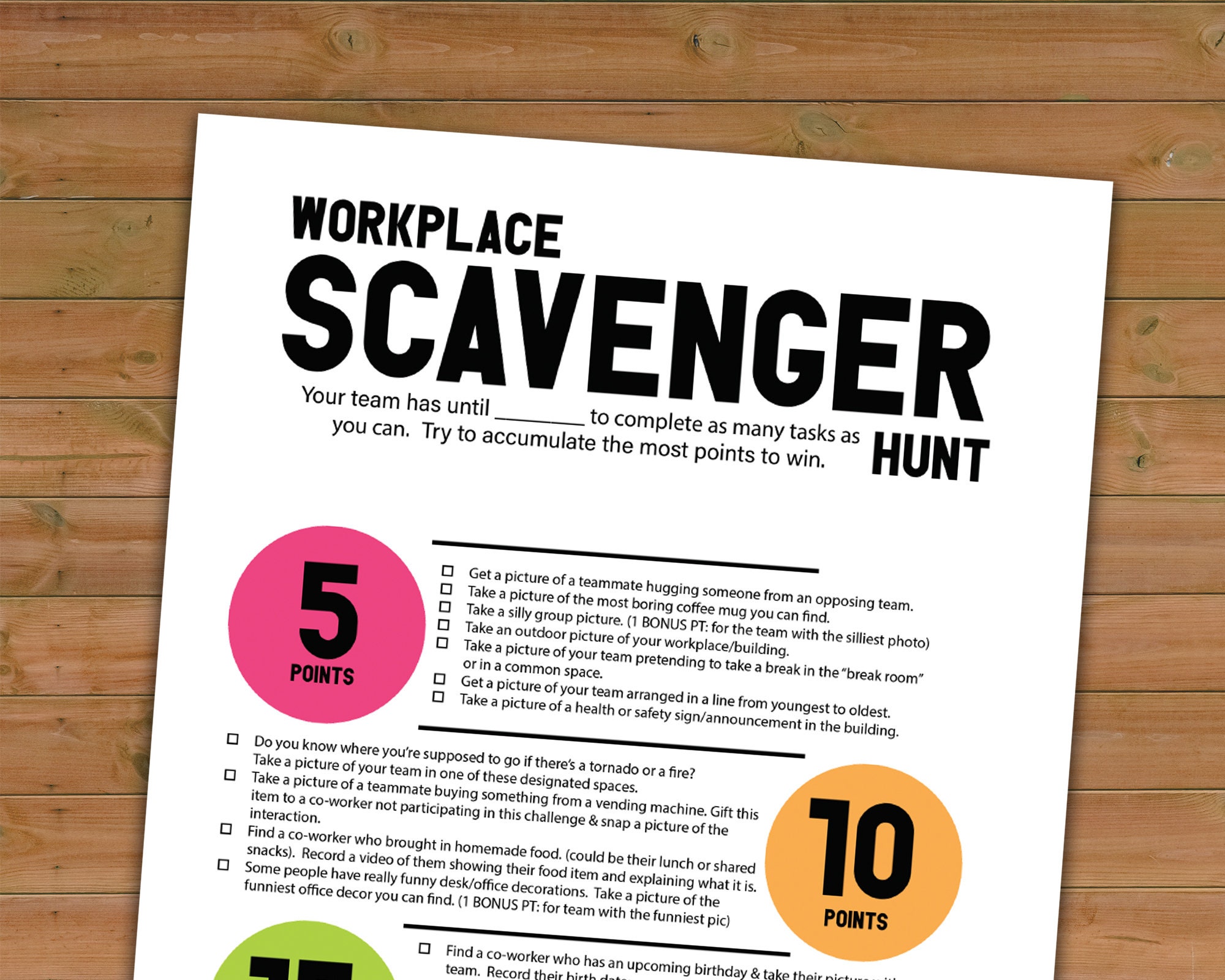 CUSTOM ORDER Workplace Team Scavenger Hunt List Printable - Etsy
