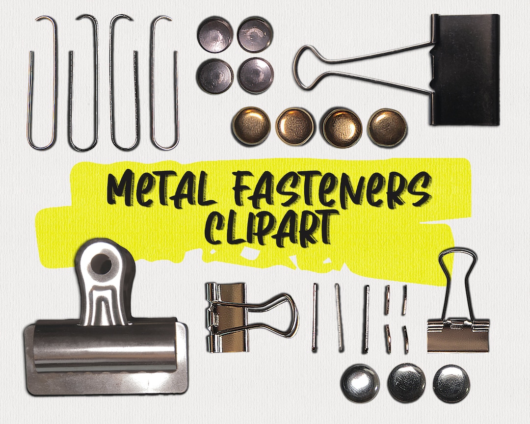 Metal Fastener Clipart Graphics Paperclips Brass Fasteners Etsy