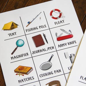 Photo of Desert Island item sheets printed and laying on a table.
