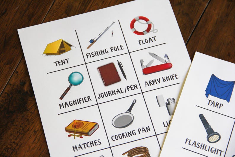 Photo of Desert Island item sheets printed and laying on a table.