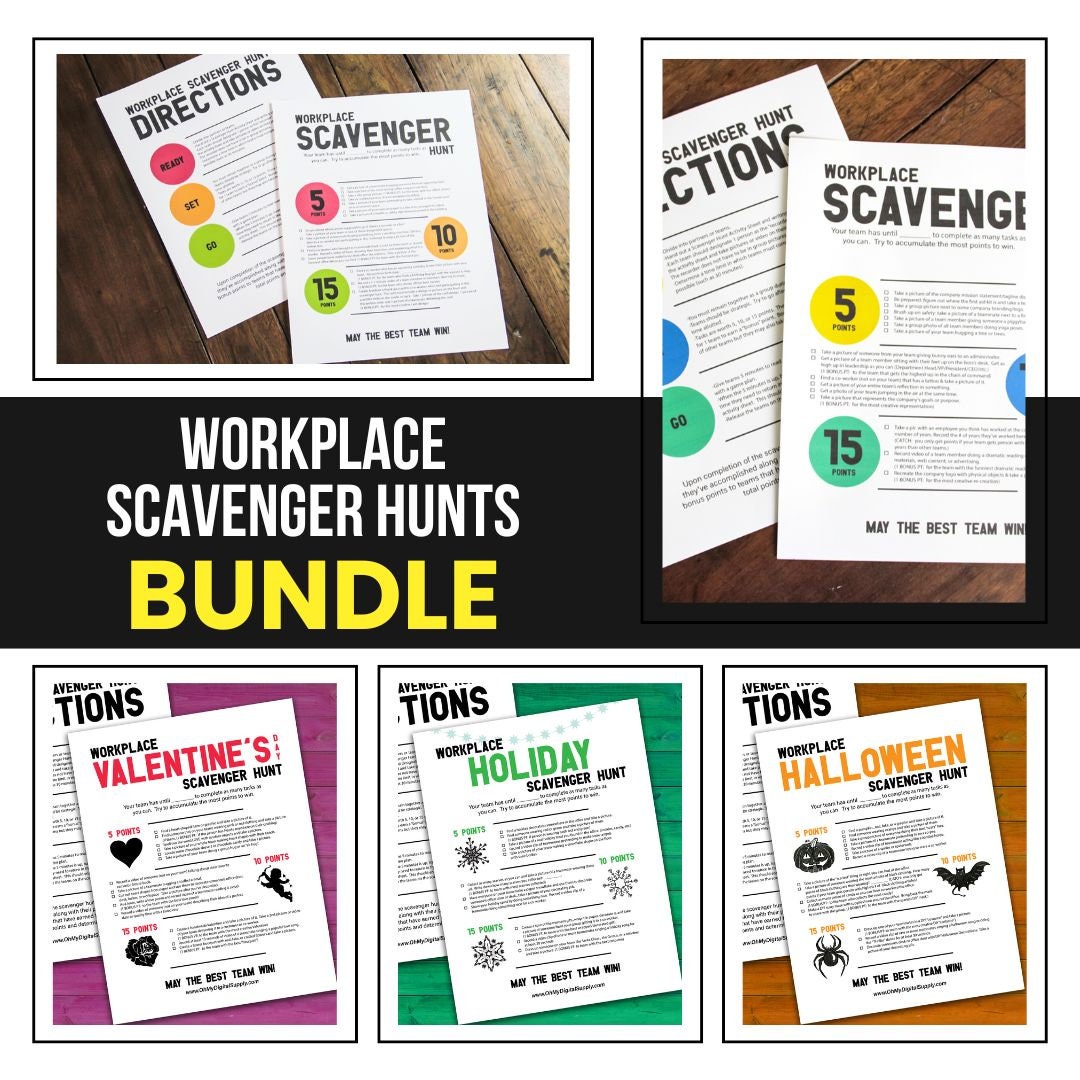 Workplace Team Scavenger Hunt Printables Bundle Office Scavenger Hunt Icebreaker Game Staff Team ...