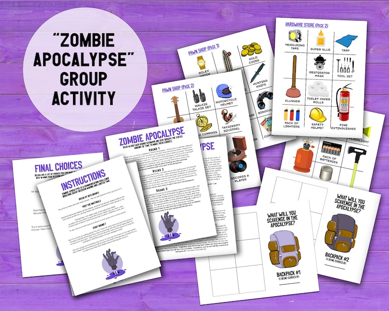 Zombie Apocalypse Decision Quest printable PDF team building activity and icebreaker game.