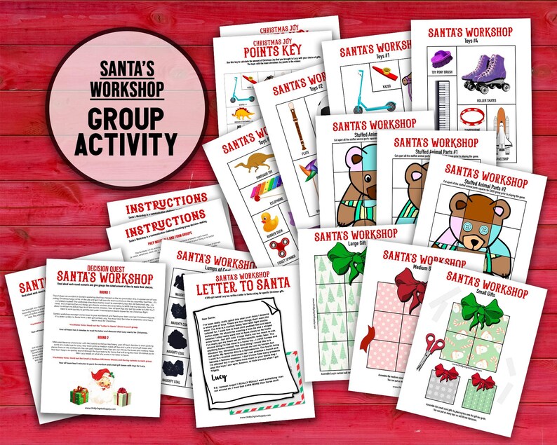 Santa's Workshop Decision Quest printable PDF team building activity and icebreaker game.