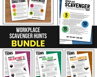 Workplace Scavenger Hunt Printable Bundle, Office Staff Team Building Game & Group Icebreaker Activity