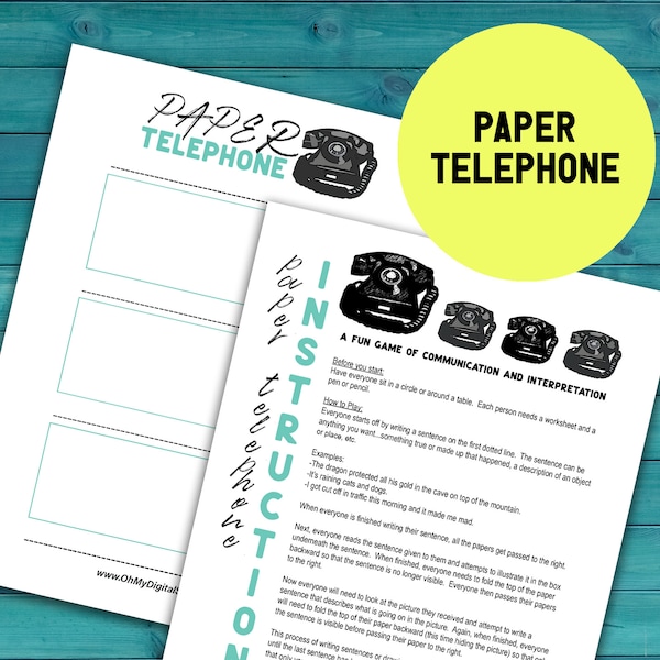 Paper Telephone Printable Group Communication Game | Telephone Pictionary Communication Challenge | Staff Team Building Ice Breaker Activity