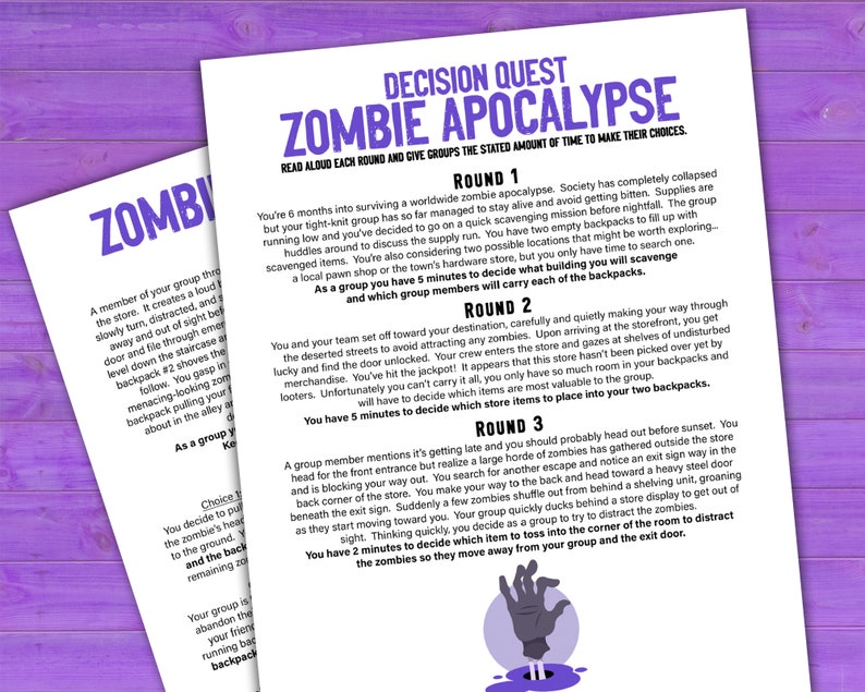 Decision Quest Zombie Apocalypse Group Communication & Etsy