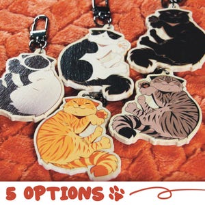 Wooden Cat Keychains - Longhair Natural Wood Charms for Pet Owner, Animal Lover
