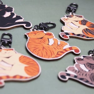 DISCOUNTED Wooden Cat Keychains - Natural Wood Charms for Pet Owner, Animal Lover