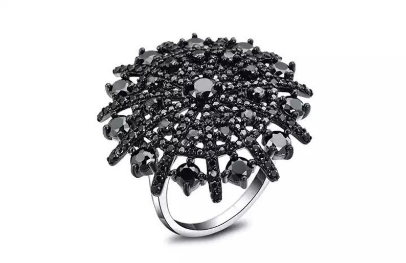 Gift For Her Natural Gemstone Necklace And Ring 925 Sterling Genuine Silver Black Spinel Jewelry Set Anniversary Gift