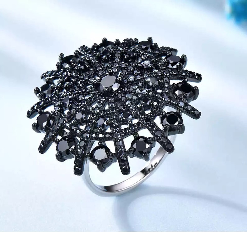Gift For Her Natural Gemstone Necklace And Ring 925 Sterling Genuine Silver Black Spinel Jewelry Set Anniversary Gift